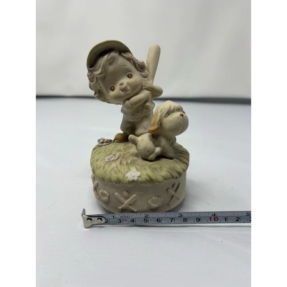 Vintage Music Box Boy with Baseball Bat & Dog – 